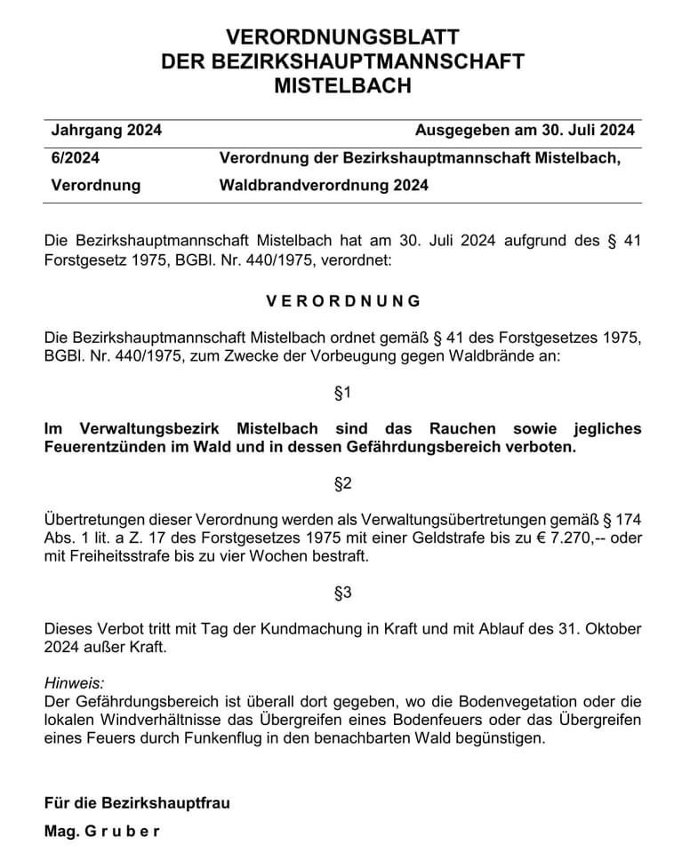 Waldbrandverordnung 2024